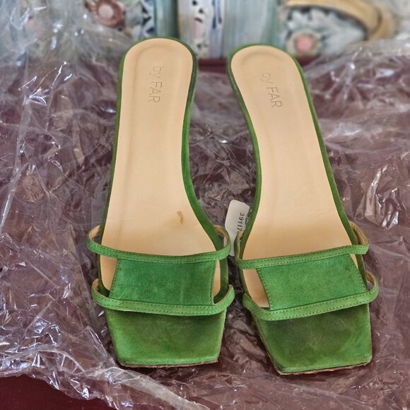 By FAR bright green kitten heel sandals - Picture 1 of 6
